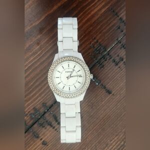 Fossil Women's White Resin Watch with Crystal-Trim Bezel